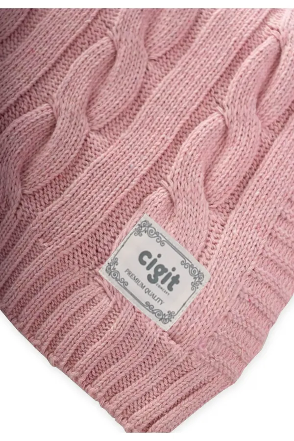 Couverture tricotée à motif tresse 80 x 100 cm (+/- 5 cm) Rose poudré