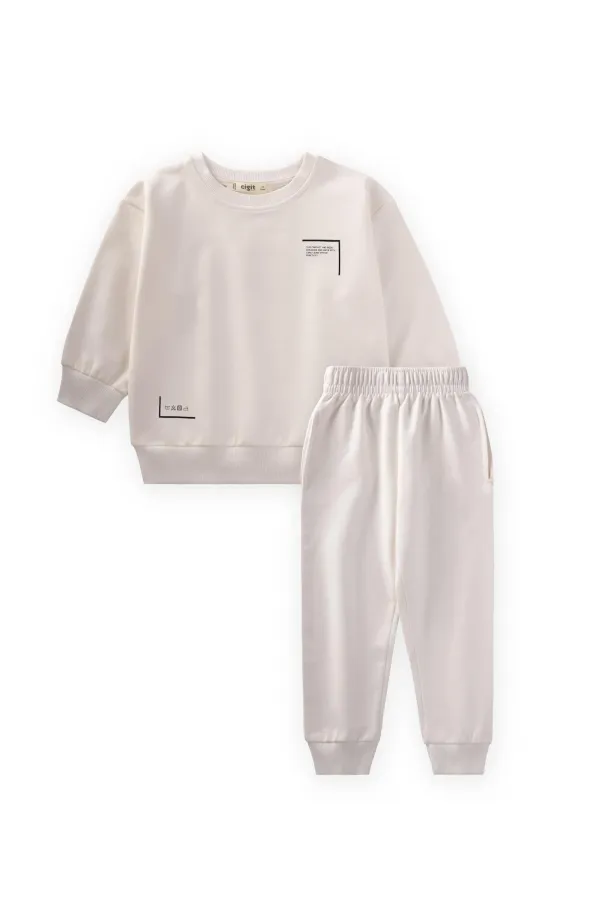 Düşük Kol Baskılı Eşofman Takım 2-7 Yaş Ekru