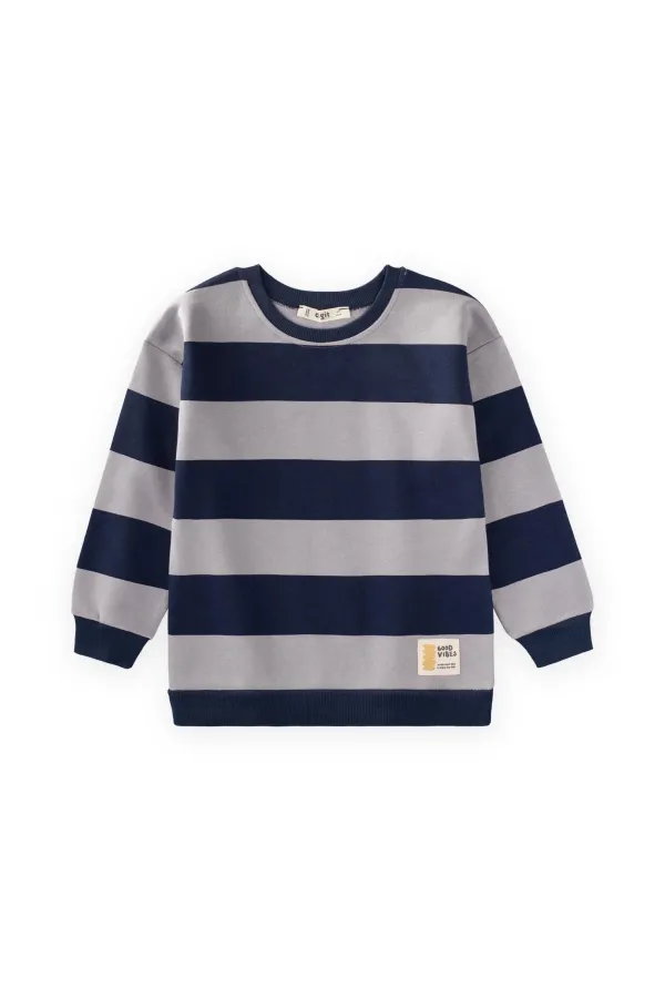 Sweatshirt 4-12 Yaş Gri Lacivert Çizgili Sweatshirt 4-12 Yaş Gri Lacivert Çizgili