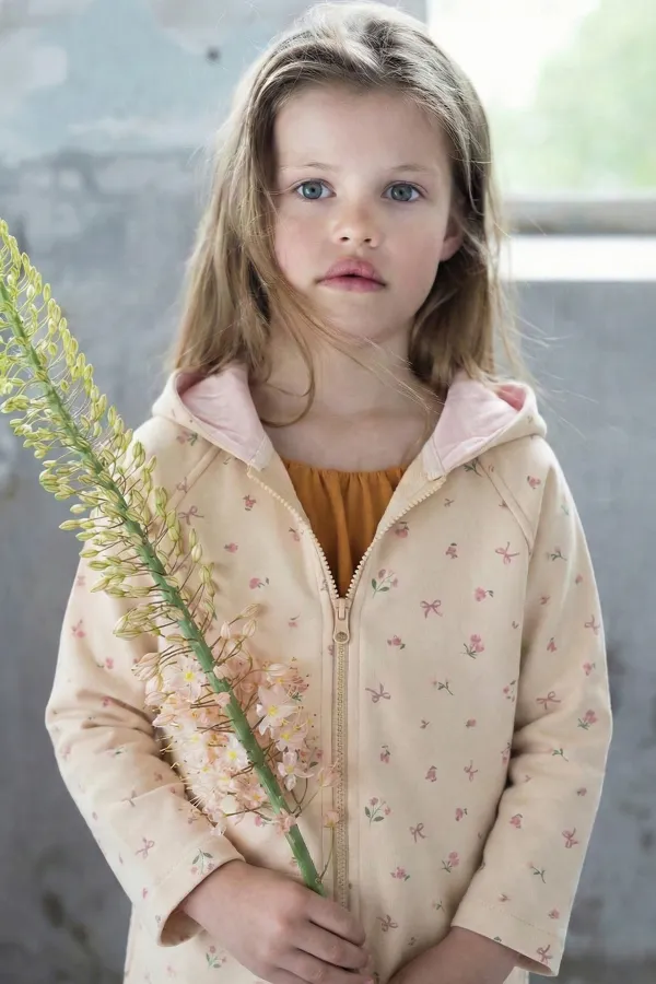 Ağır Kumaş Desenli Kapşonlu Hırka 1-8 Yaş Soft Sarı