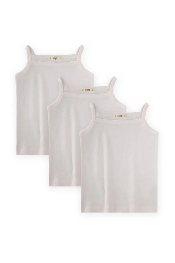 Üçlü İp Askılı Kılımalı Atlet 2-9 Yaş Ekru