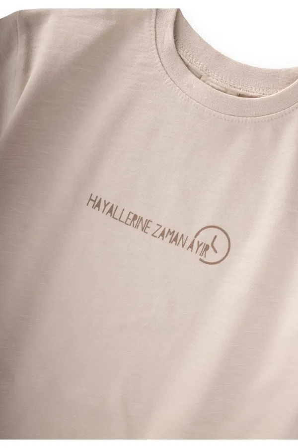 Slogan Baskılı T-Shirt 2-10 Yaş Açık Bej Slogan Baskılı T-Shirt 2-10 Yaş Açık Bej