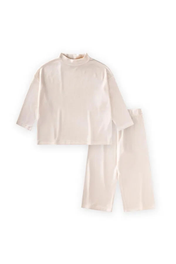 Yumuşak Dökümlü Oversize Bambu Takım 3-10 Yaş Ekru
