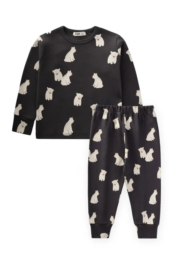 Ensemble pyjama imprimé anthracite pour enfants de 1 à 5 ans