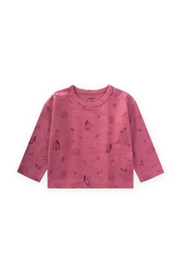 T-shirt à manches longues à motifs prune pour enfant de 0 à 3 ans