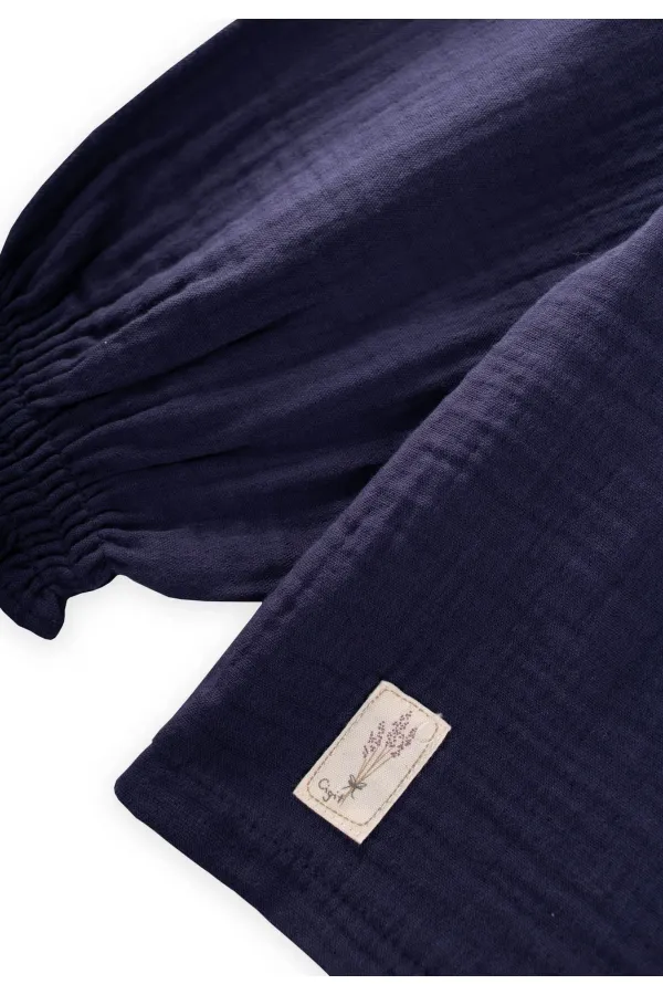 Organic Muslin Shirt for Ages 2-10, Navy Blue