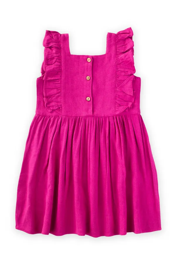 Robe à encolure carrée ornée de pierres, fuchsia, pour les enfants de 2 à 7 ans