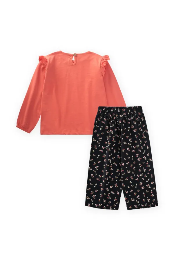 Ribbed Detail T-Shirt Set, Ages 2-8, Coral
