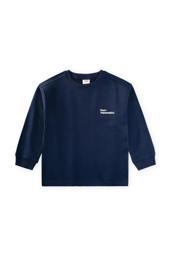 T-shirt à manches longues en tissu épais, 4-12 ans, bleu marine