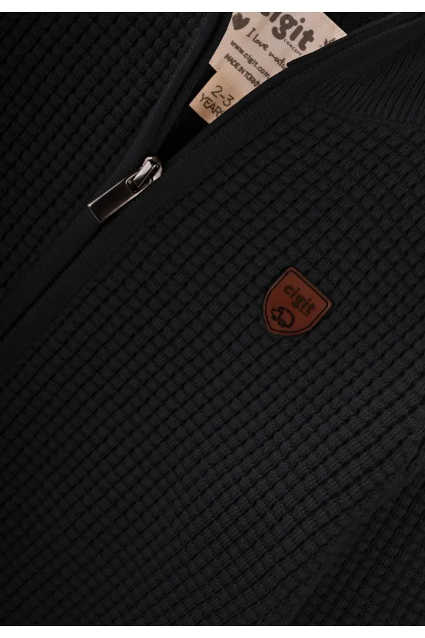 Selanik Fermuarlı Triko Hırka 2-11 Yaş Siyah