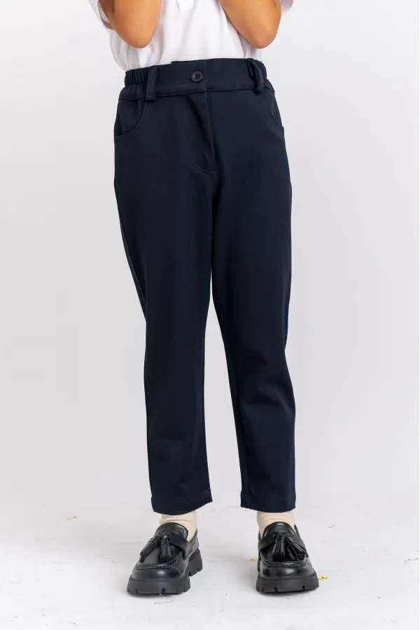 Pantalon en gabardine de lycra, bleu marine, 2-7 ans