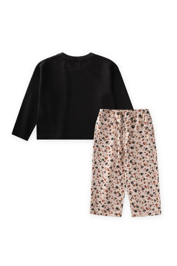 Ensemble pantalon taille haute à manches longues et motifs, tailles 2-8 ans, noir.