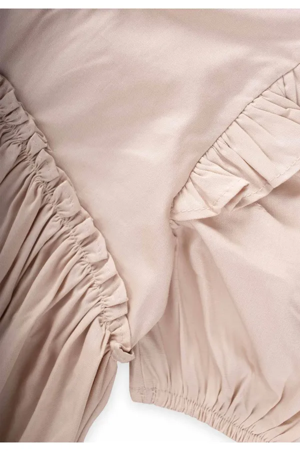 Robadan Fırfır Büzgülü Poplin Elbise 2-7 Yaş Ekru