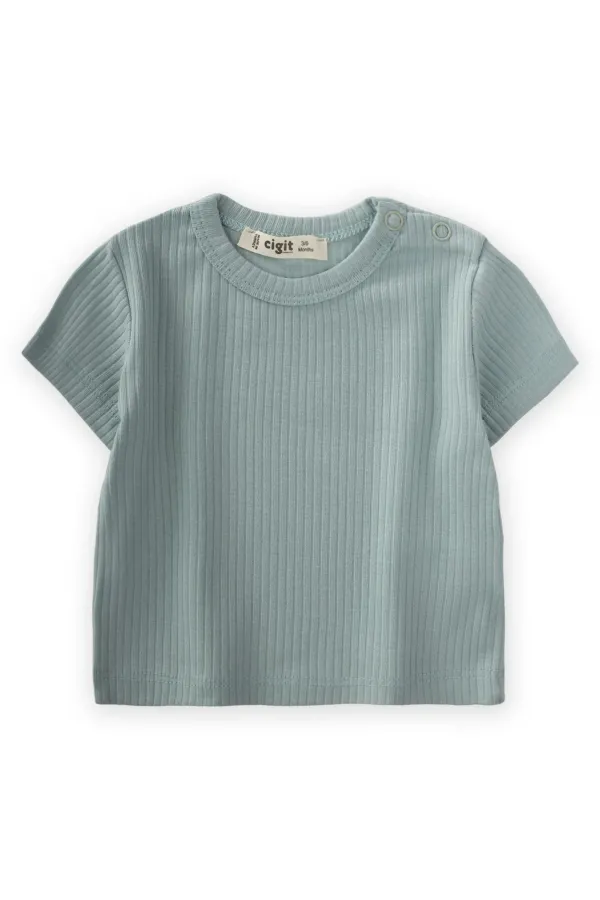 Basic Fitilli T-Shırt 0-12 Ay Mint Yeşili