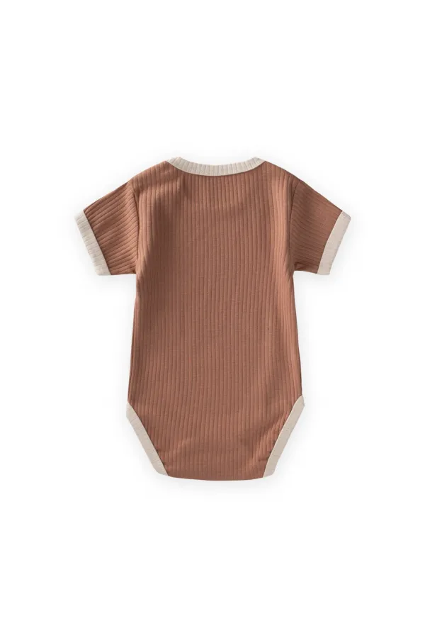 Shoulder-Cruffled Trimmed Bodysuit, 0-3 Years, Brown