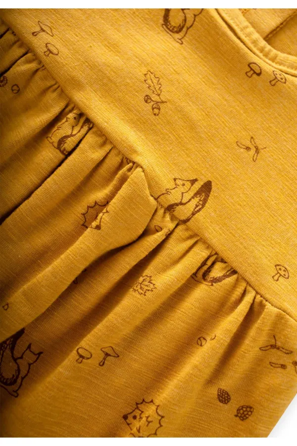 Desenli Kısa Tulum 0-3 Yaş Hardal Sarı