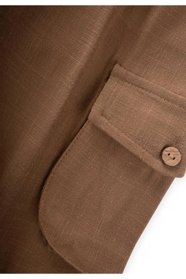 Çift Körük Cepli Keten Pantolon 2-7 Yaş Caramel
