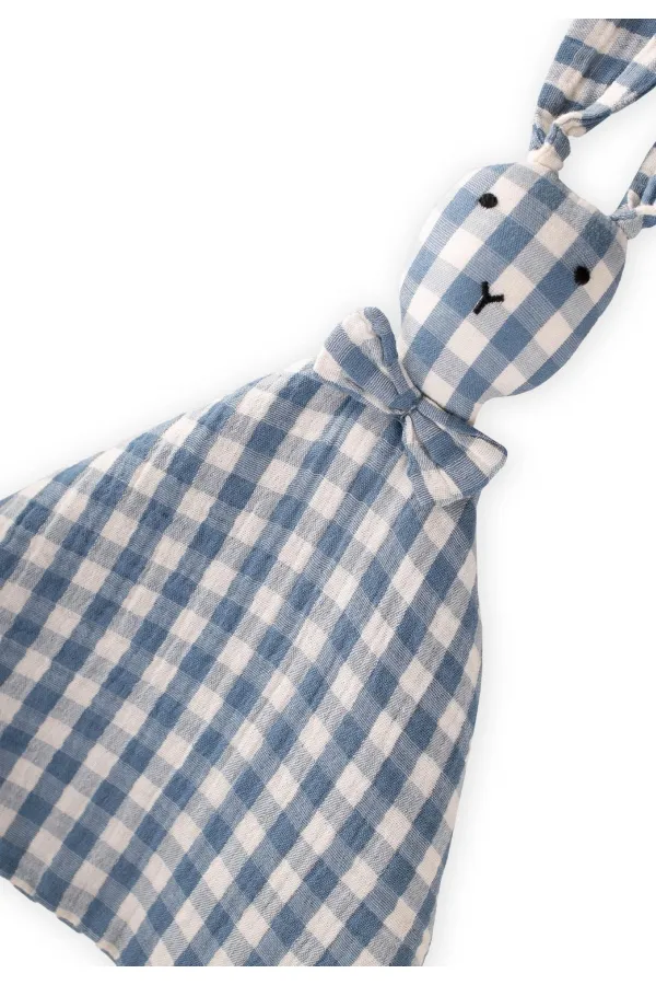 Compagnon de sommeil en mousseline de lapin (lavé) 40x40 cm à carreaux indigo