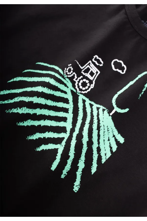 T-shirt noir imprimé tracteur pour enfants de 1 à 5 ans