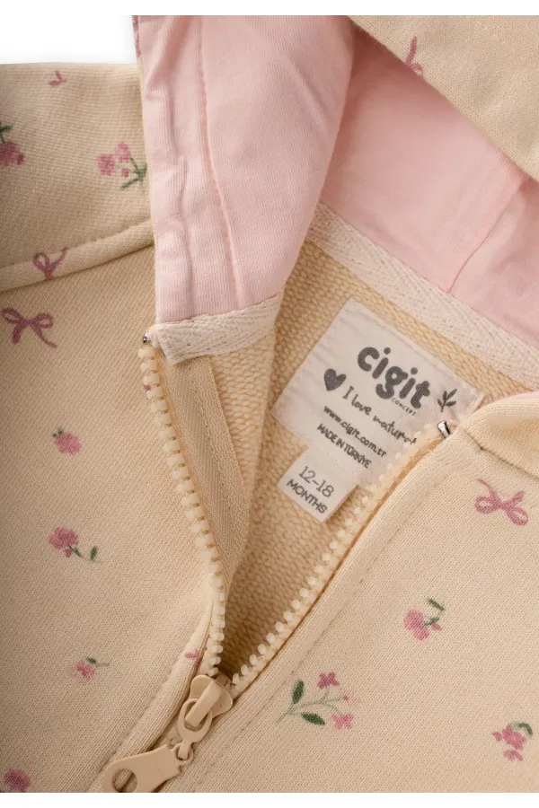 Ağır Kumaş Desenli Kapşonlu Hırka 1-8 Yaş Soft Sarı