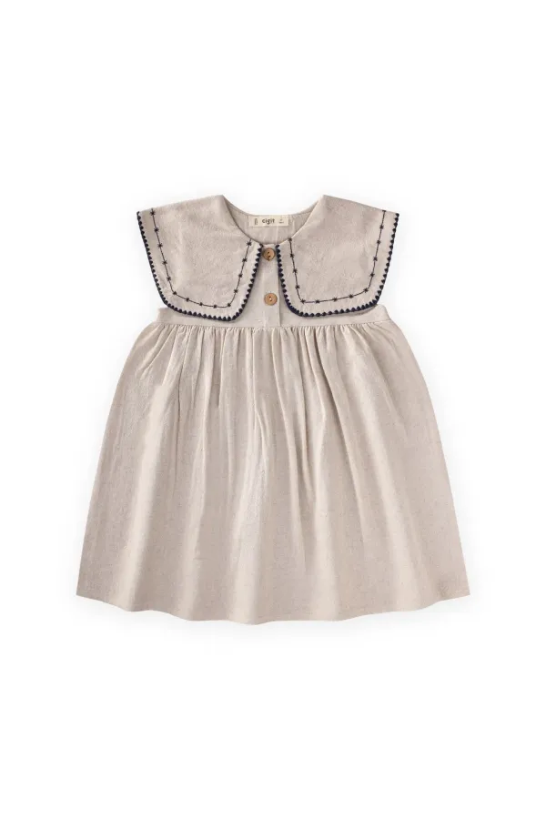 Linen Collar Dress, Ages 2-7, Natural