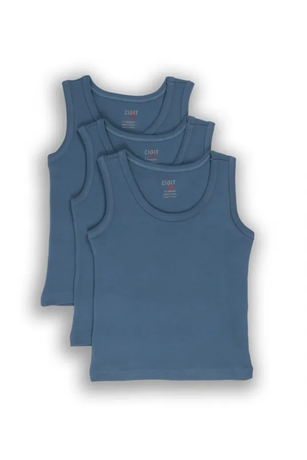Üçlü Erkek Atlet Set 2-9 yaş İndigo Mavi