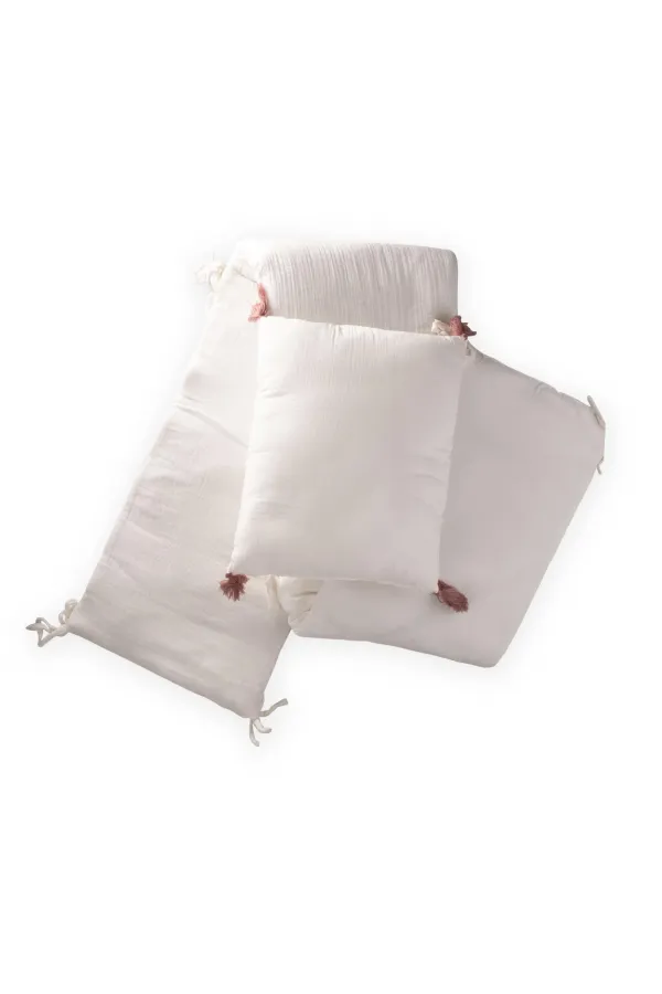 Ensemble de protège-oreillers en mousseline pour bébé (lavé) 32 x 180 cm +/- 2 cm Écru