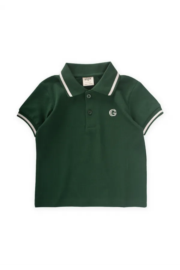 Embroidered Polo Neck T-Shirt for 2-10 Years Old Khaki Green