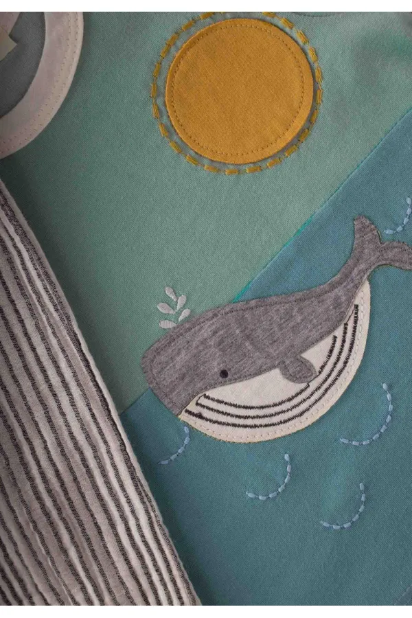 Balina Nakışlı Müslin Şalvarlı Takım 1-5 Yaş Mint Yeşili