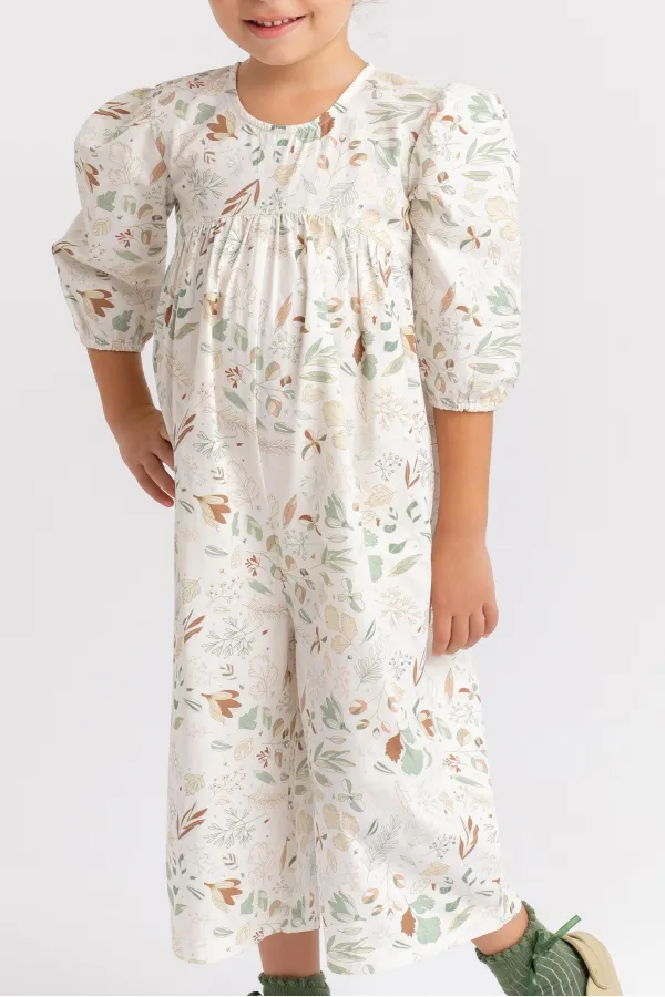 Patterned Poplin Overalls for 2-7 Years Old Ecru Patterned