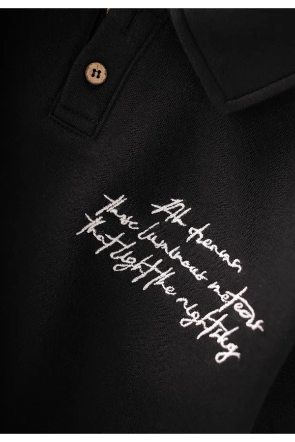 Embroidered Collar Sweatshirt Set, Ages 2-10, Black