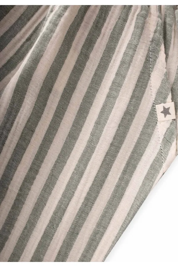 Müslin Pantolon 1-10 Yaş Yeşil Kalın Çizgili