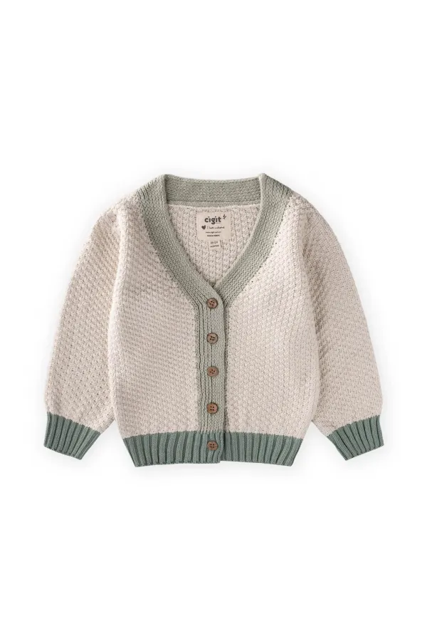 Triko Düğmeli Hırka 2-8 Yaş Doğal Yeşil