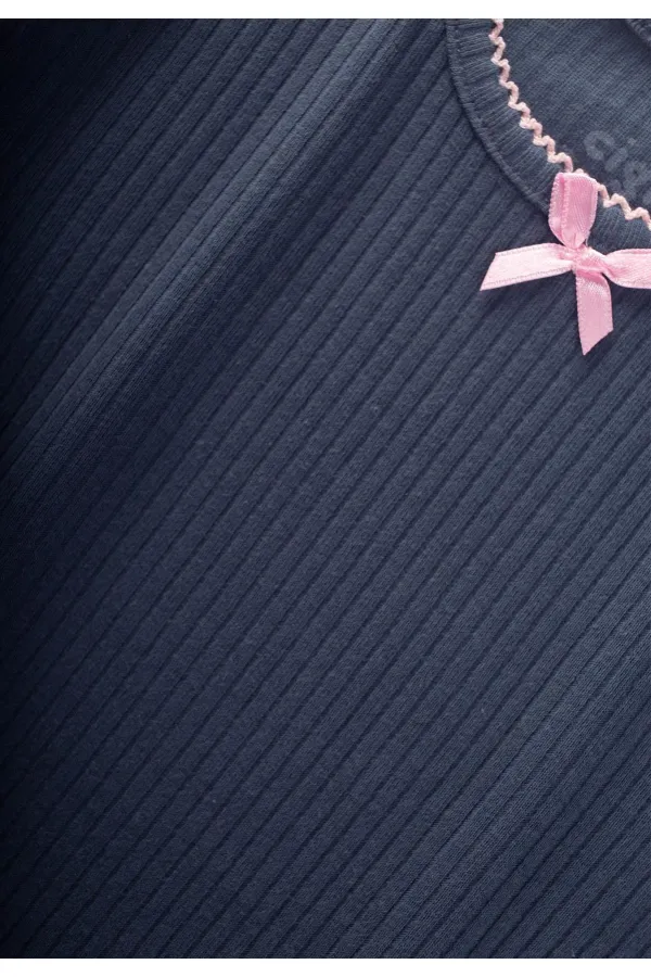 Fiyonklu Yakası İşlemeli Pijama Takım 2-10 Yaş Lacivert