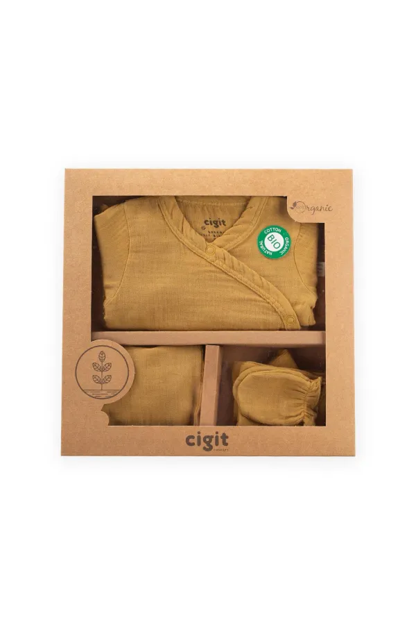 Organic Hospital Baby Set 0-3 Months Mustard Yellow