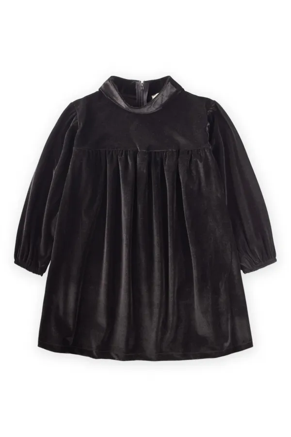 Parlak Kadife Elbise 2-8 Yaş Siyah