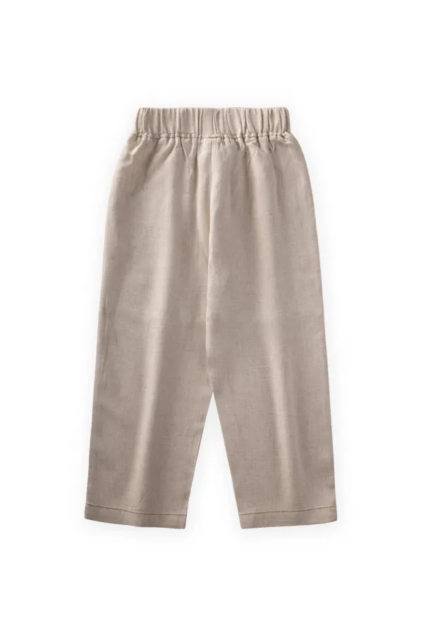 Kontrast Dikişli Keten Pantolon 2-7 Yaş Naturel