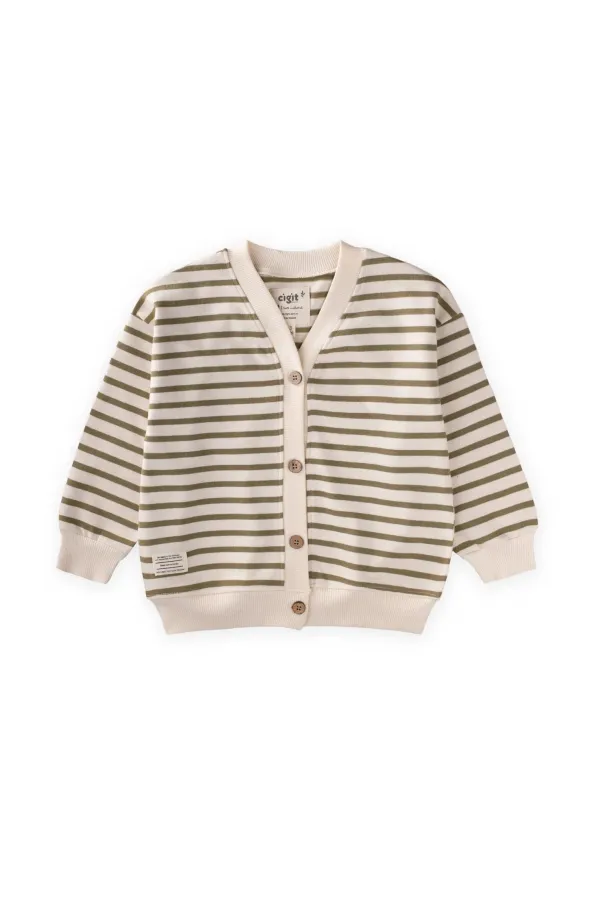 Striped Cardigan 2-10 Years Olive