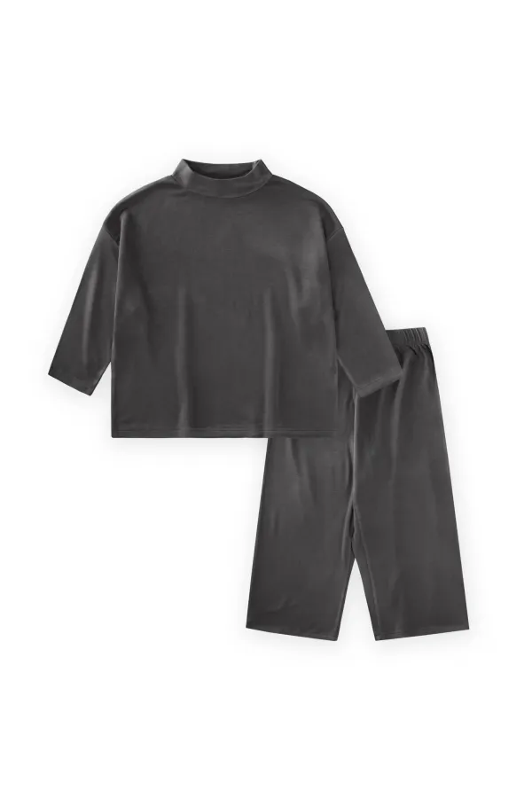 Yumuşak Dökümlü Oversize Bambu Takım 3-10 Yaş Haki Yeşil