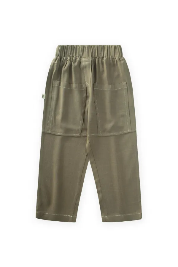 Pantalon en lin à surpiqûres contrastées pour enfants de 2 à 7 ans, vert kaki