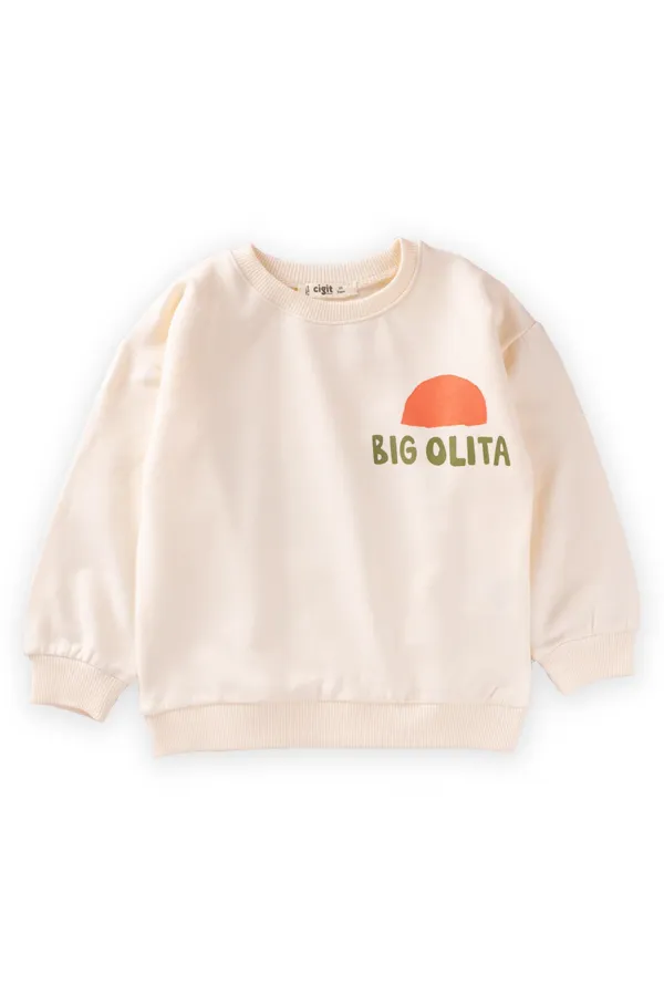 Bıg Olıta Baskılı Sweatshirt 2-10 Yaş Ekru