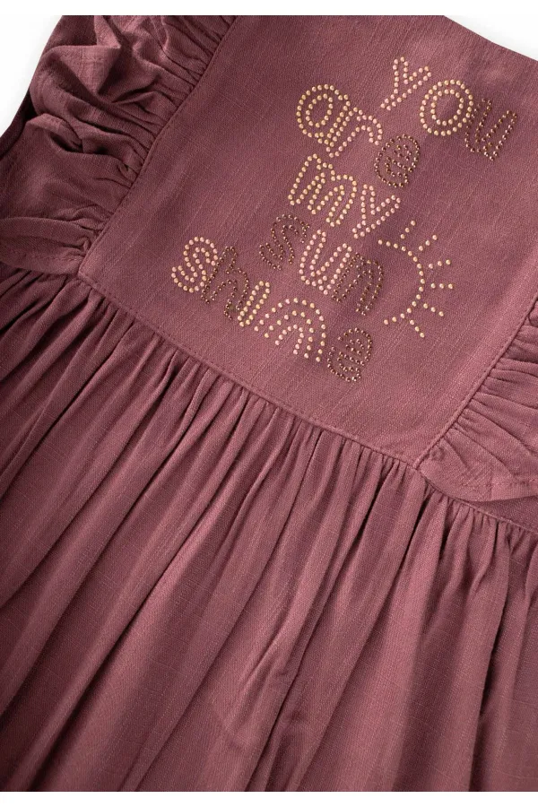 Square Neck Linen Dress with Rhinestone Embellishment, Ages 2-7, Plum