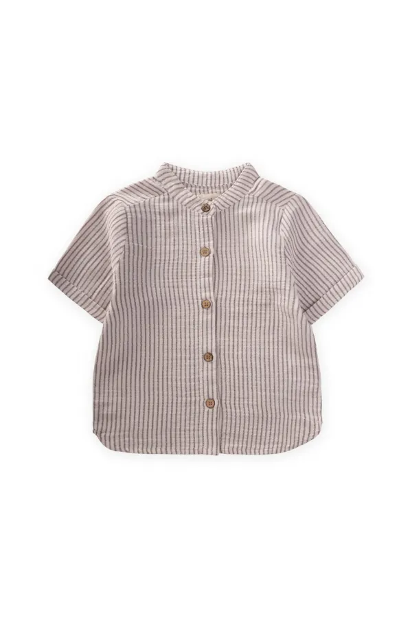 Müslin Gömlek 2-10 Yaş Siyah İnce Çizgili