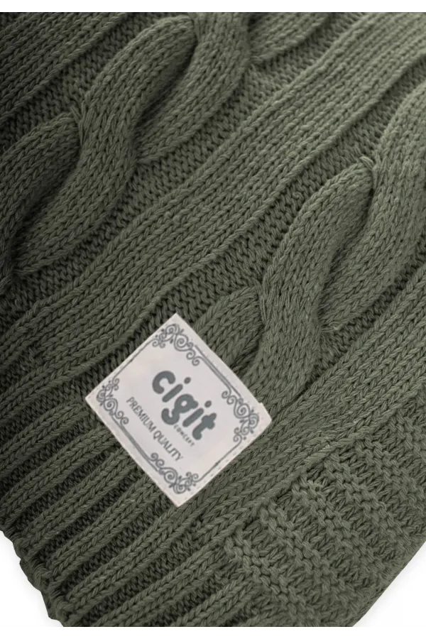 Saç Örgü Triko Battaniye 80X100 Cm (+/-5 Cm) Haki Yeşil