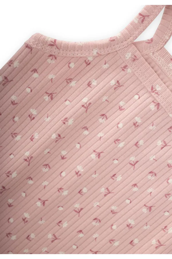 İp Askılı Kız Atlet Üçlü Pudra Çiçek Desenli