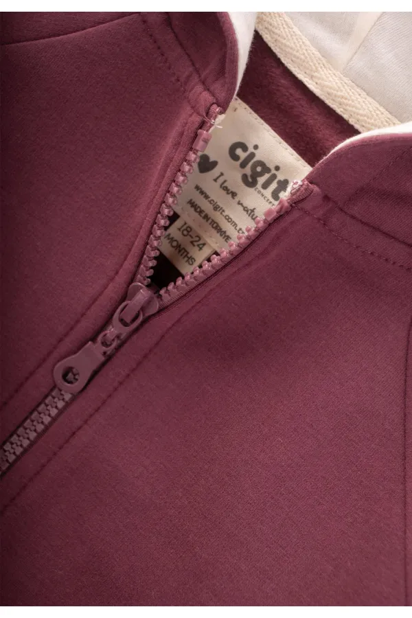 Gilet à capuche zippé prune 1-14 ans