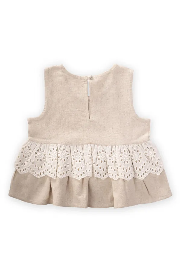 Bel Tambur Dantelli Keten Bluz 2-7 Yaş Naturel