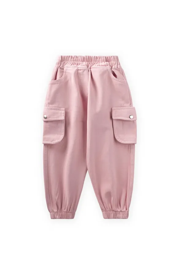 Gabardin Kargo Pantolon 2-7 Yaş Pembe