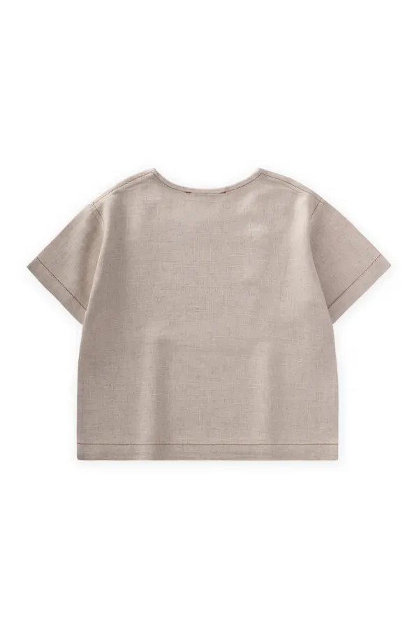 Kontrast Dikişli Keten Bluz 2-7 Yaş Naturel