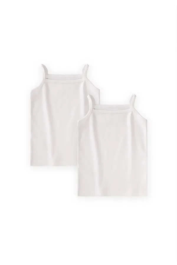 Two-Piece Strappy Girls' Tank Top, Ages 2-11, Ecru